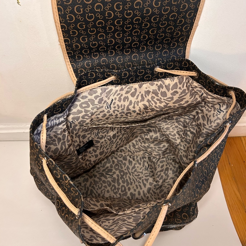 Guess Monogram Drawstring Backpack Brown + Tan - image 4